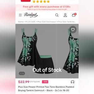 New Flower Printed Two Tone Backless Padded Boyleg Tankini Swimsuit